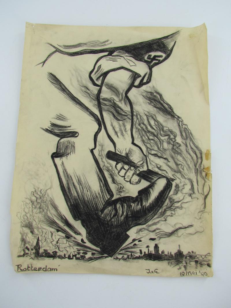 Charcoal drawing Rotterdam 10 May 1940