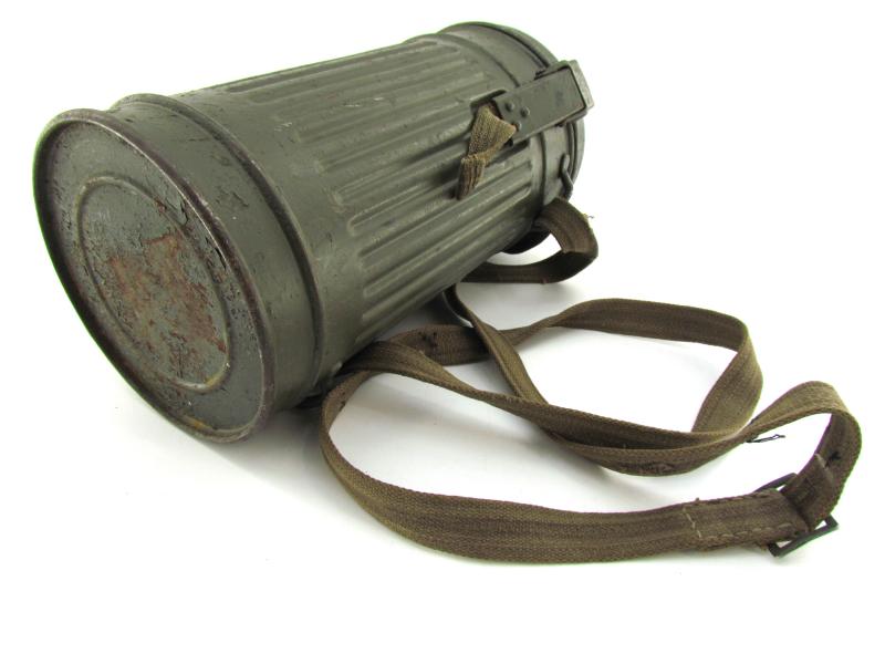 Wehrmacht Early Short Gasmask Cannister With Straps