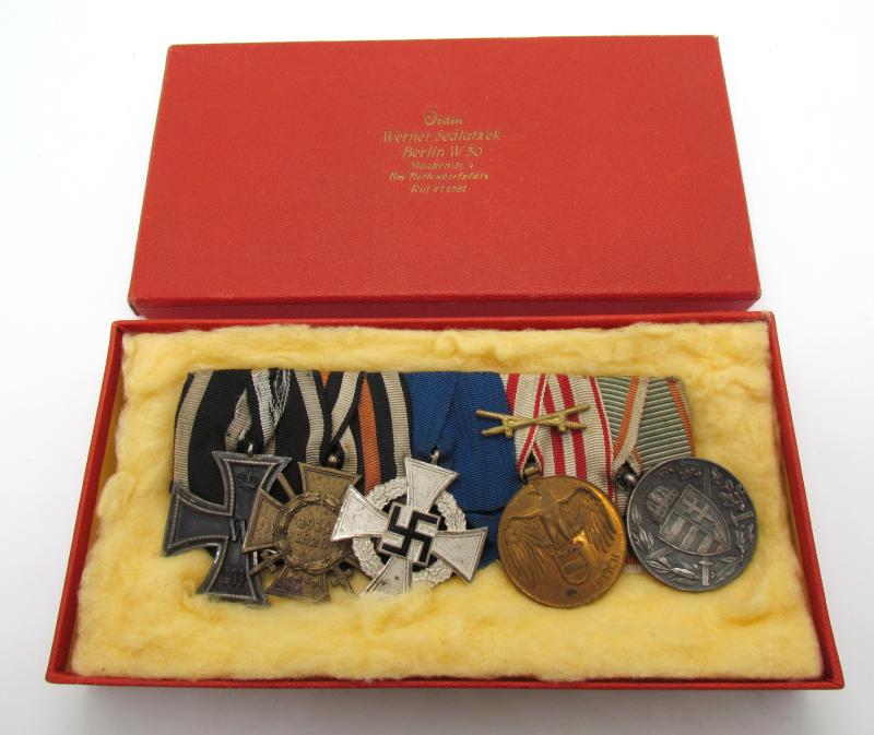 German WWI & WWII Era Five piece medal bar in Case