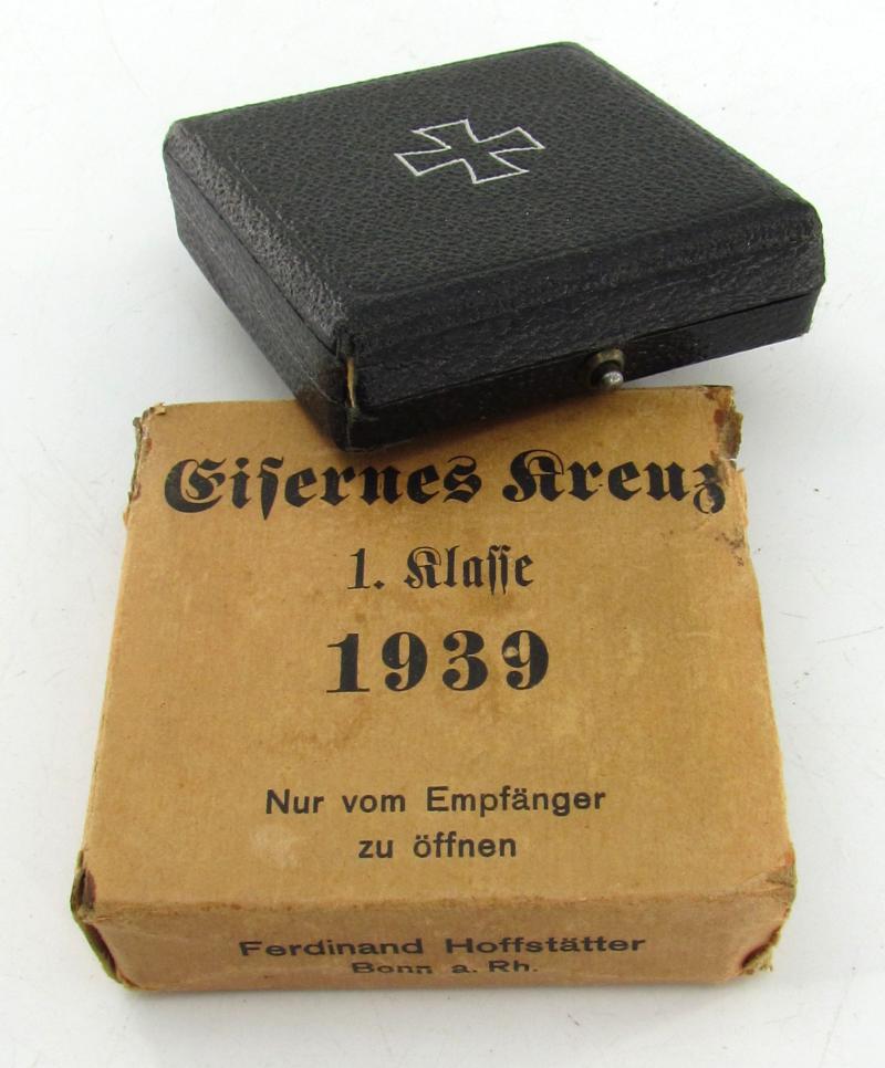 Iron Cross 1st Class Case + cardboard packaging , Ferdinand Hoffstätter Bonn a. Rh.